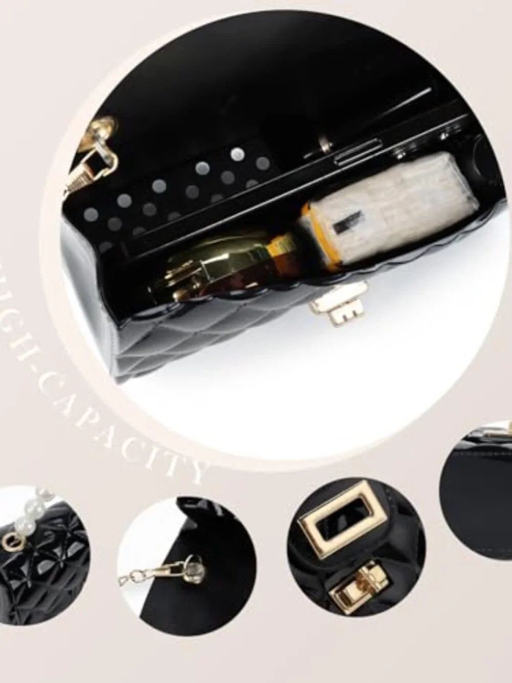 Mini Quilted Crossbody Bag with Pearl Handle Detachable Chain
